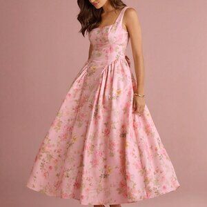 Coral Pink Elegant Women's Romantic Floral Long Dress
